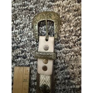 Vintage Sand Castle Gold Brass Metal Mesh Grommet Stud Belt Size Large USA